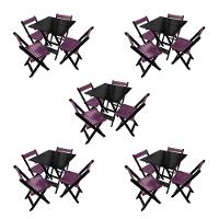Kit 5 Mesas De Madeira Dobrável Preto 70x70 Com 4 Cadeiras Dobráveis Roxo - 1