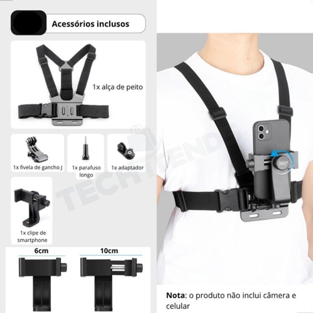 Suporte Peitoral Ajustável Compatível Celular E Câmeras De Ação, Esportes, Trilhas E Aventuras - 3