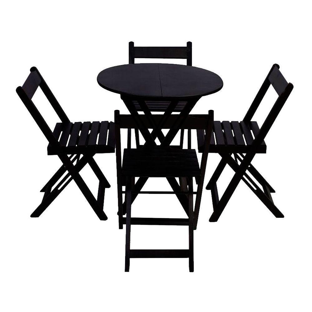 Conjunto Restaurante De Mesa Dobrável De Madeira 70cm Redondo Com 4 Cadeiras Preto - 1