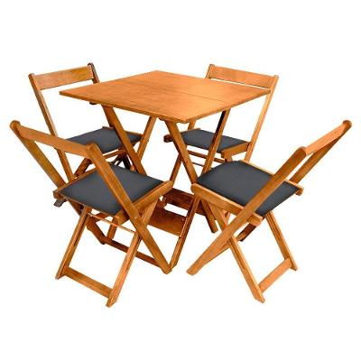 Jogo De Mesa Dobrável De Madeira 60x60 Com 4 Cadeiras Natural Estofado Preto