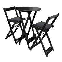 Jogo Bistro De Madeira Dobrável Redondo 55cm Diâmetro Com 2 Cadeiras Preto Estofado Preto - 1