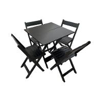 Conjunto De Mesa Dobrável De Madeira 70x70 Com 4 Cadeiras Preto - 1