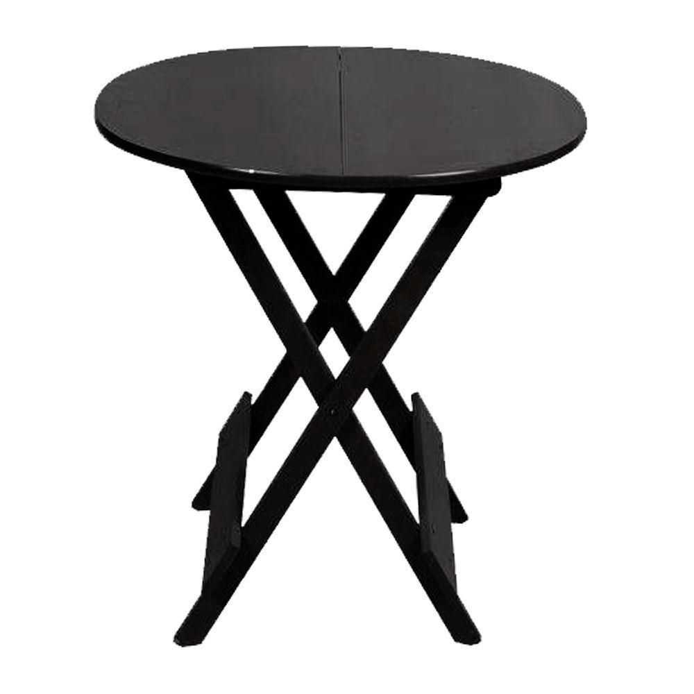 Conjunto De Mesa Dobrável Para Bar E Café De Madeira 90cm Redondo Com 4 Cadeiras Preto - 2