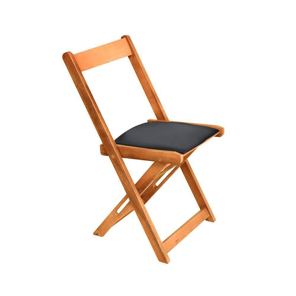 Conjunto De Mesa Dobrável De Madeira 70x70 Com 4 Cadeiras Natural Estofado Preto - 5