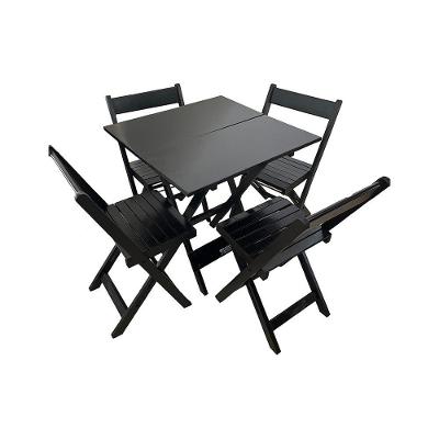 Conjunto Premium De Mesa Dobrável De Madeira 70x70 Com 4 Cadeiras Preto
