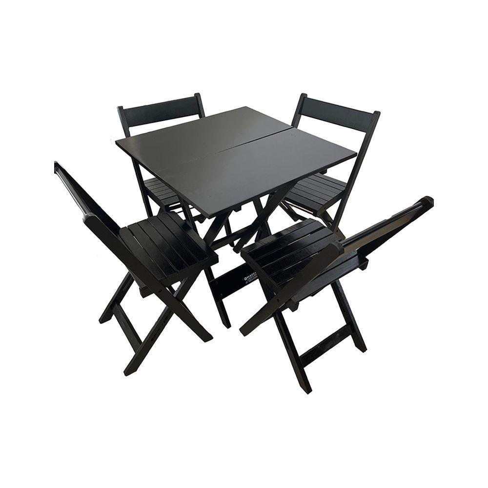 Conjunto De Mesa Dobrável Para Açaí De Madeira 80x80 Com 4 Cadeiras Preto - 1