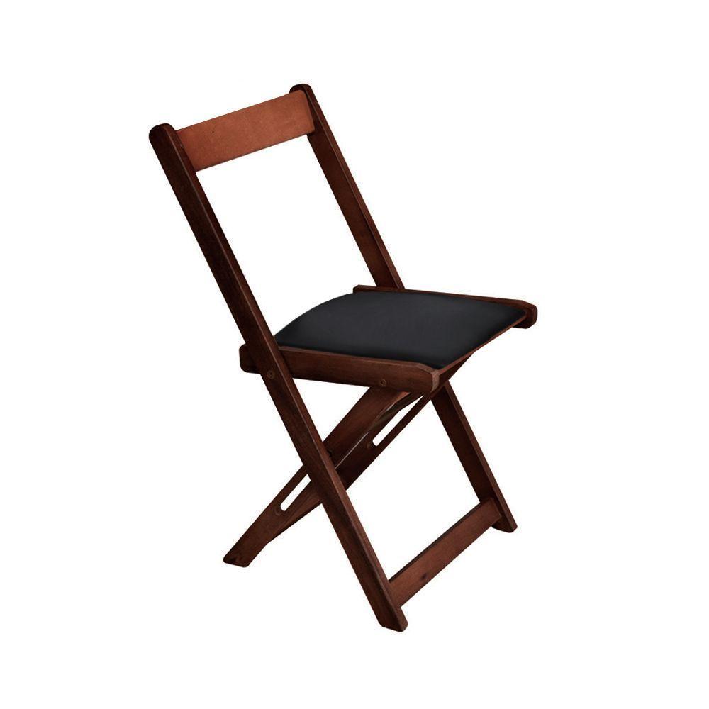 Conjunto De Mesa Dobrável De Madeira 120x70 Com 4 Cadeiras Imbuia Estofado Preto - 5