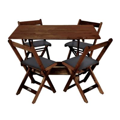 Conjunto De Mesa Dobrável De Madeira 120x70 Com 4 Cadeiras Imbuia Estofado Preto