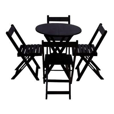 Conjunto De Mesa Dobrável Para Pizzaria De Madeira 90cm Redondo Com 4 Cadeiras Preto