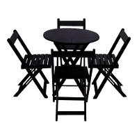 Conjunto De Mesa Dobrável Para Pizzaria De Madeira 90cm Redondo Com 4 Cadeiras Preto - 1