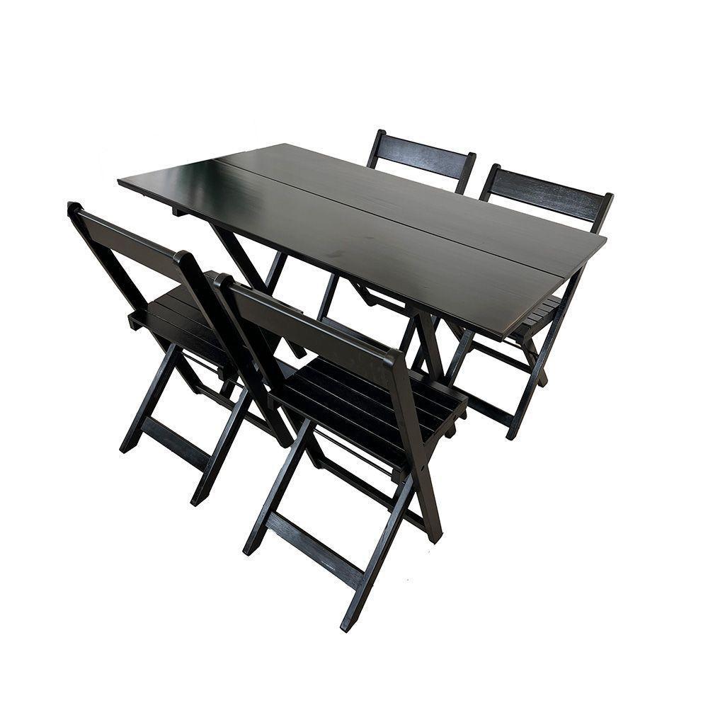 Conjunto Premium De Mesa Dobrável De Madeira 1,20x70 Com 4 Cadeiras Preto - 1