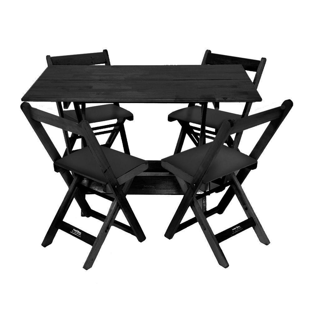 Conjunto De Mesa Dobrável De Madeira 120x70 Com 4 Cadeiras Preto Estofado Preto - 1