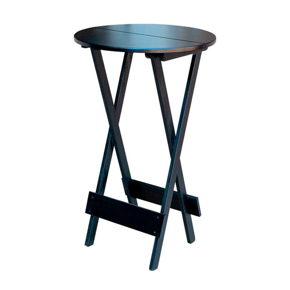 Conjunto Bistro De Madeira Dobrável Redondo 55cm Diâmetro Com 2 Cadeiras Preto Estofado Preto - 2