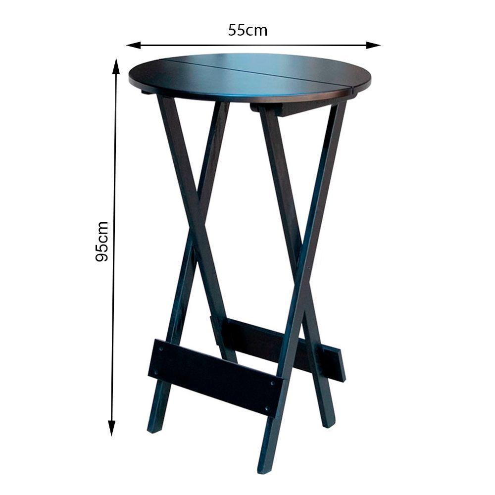 Conjunto Bistro De Madeira Dobrável Redondo 55cm Diâmetro Com 2 Cadeiras Preto Estofado Preto - 3