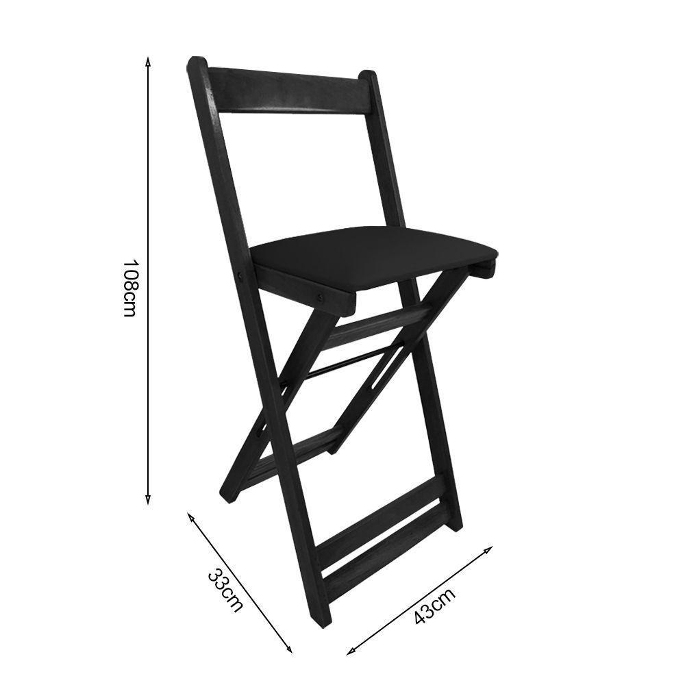 Conjunto Bistro De Madeira Dobrável Redondo 55cm Diâmetro Com 2 Cadeiras Preto Estofado Preto - 4