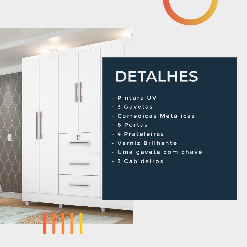 Guarda Roupas Casal Com Espelho 6 Portas 3 Gavetas Com Pés Tokio - 4