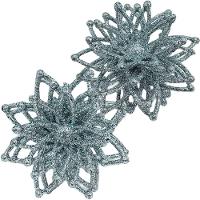 Pendentes Natalino Enfeite Flores Com Gliter Prata Kit 8pçs - 1