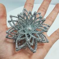 Pendentes Natalino Enfeite Flores Com Gliter Prata Kit 8pçs - 2