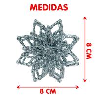 Pendentes Natalino Enfeite Flores Com Gliter Prata Kit 16pçs - 2