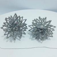 Pendentes Natalino Enfeite Flores Com Gliter Prata Kit 12pçs - 3