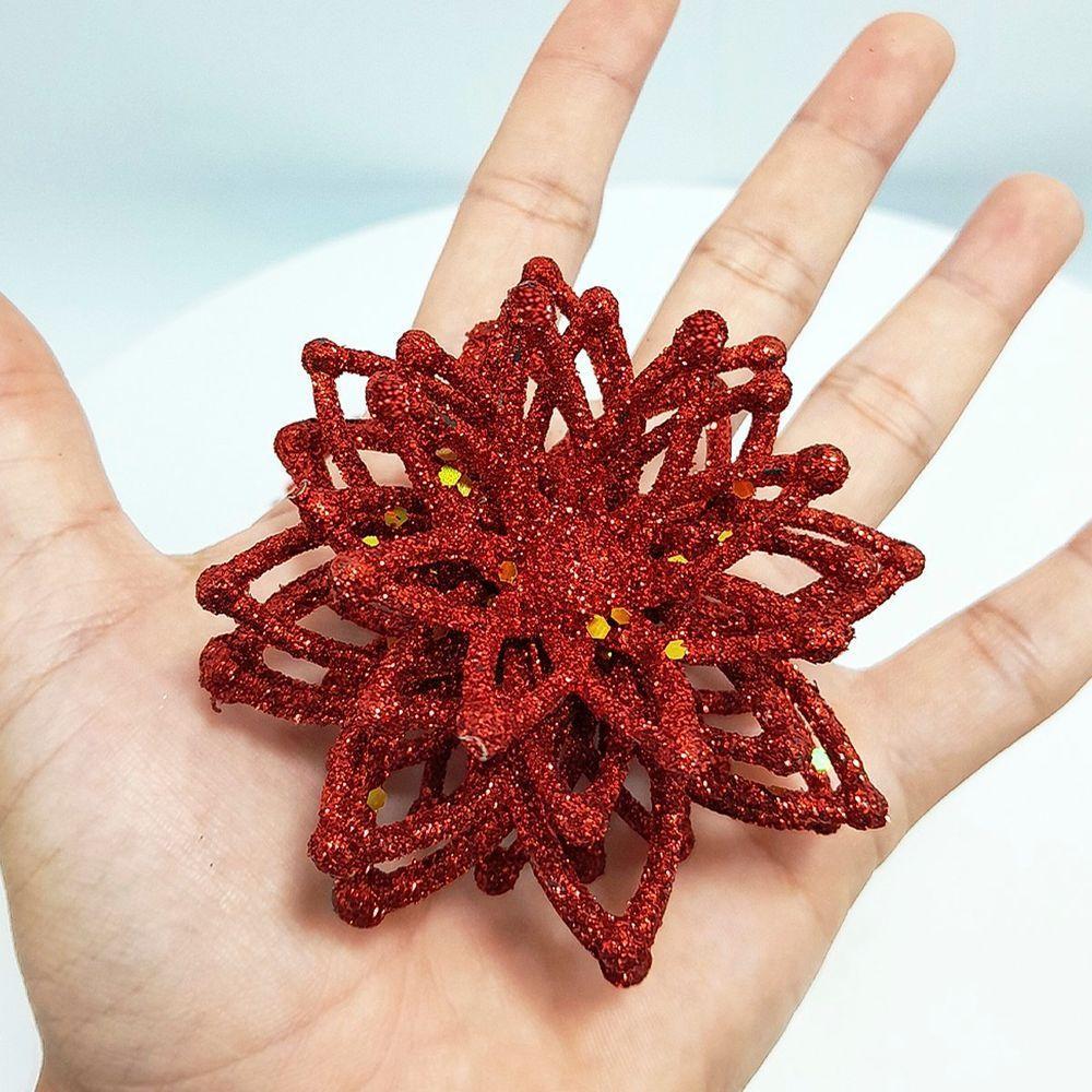 Pendentes Natalino Enfeite Flores Gliter Vermelho Kit 8pçs - 2