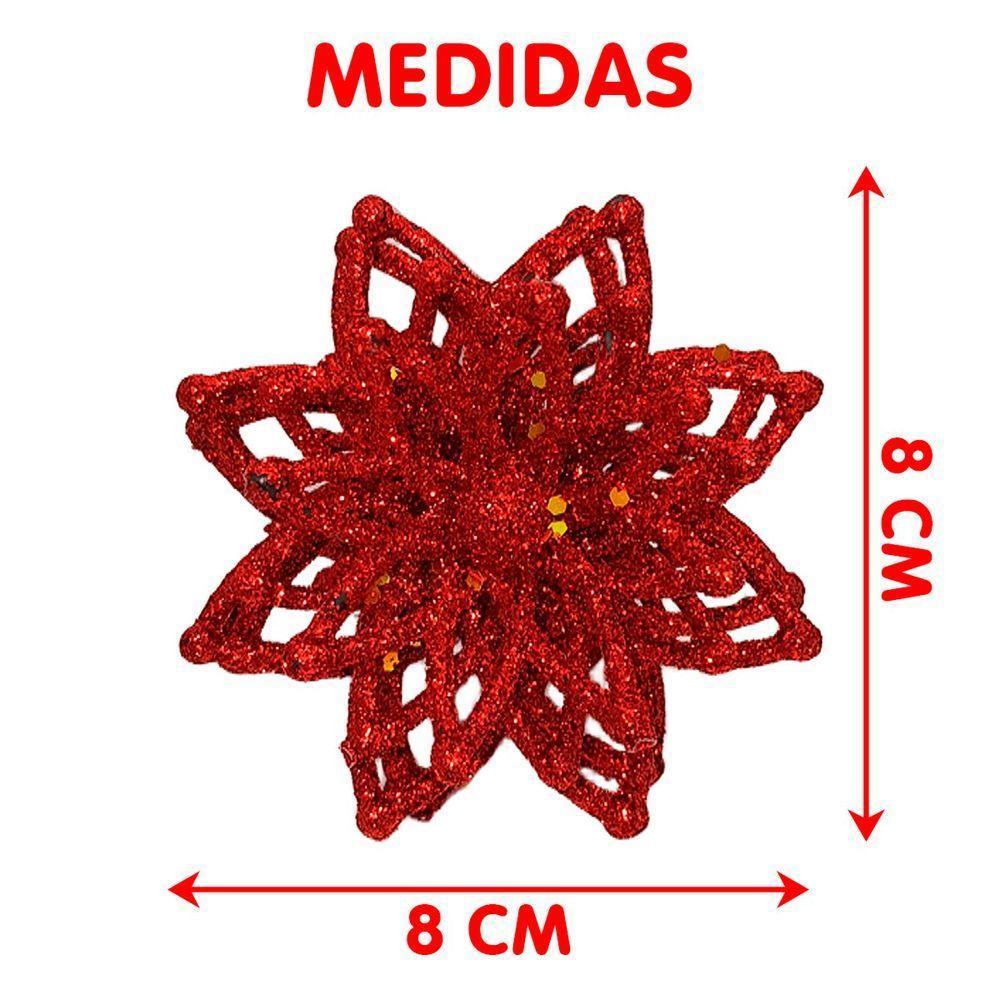 Pendentes Natalino Enfeite Flores Gliter Vermelho Kit 8pçs - 4