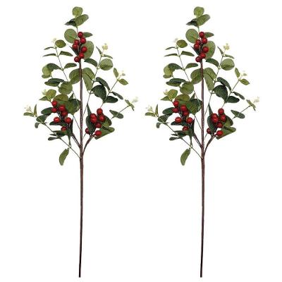 Kit 2 Galhos Decorativo Natalino Folha De Eucalipto E Berries 63cm
