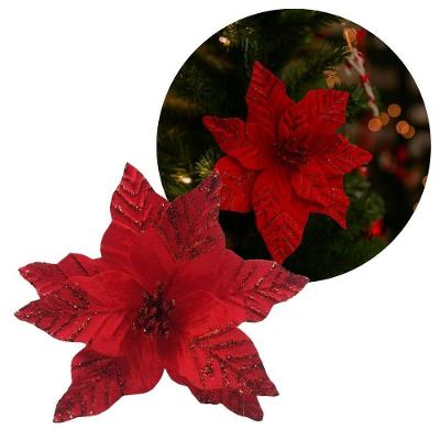 Flor Bico De Papagaio Natal Pick Veludo Vermelho Borda Glitter Luxo 25cm