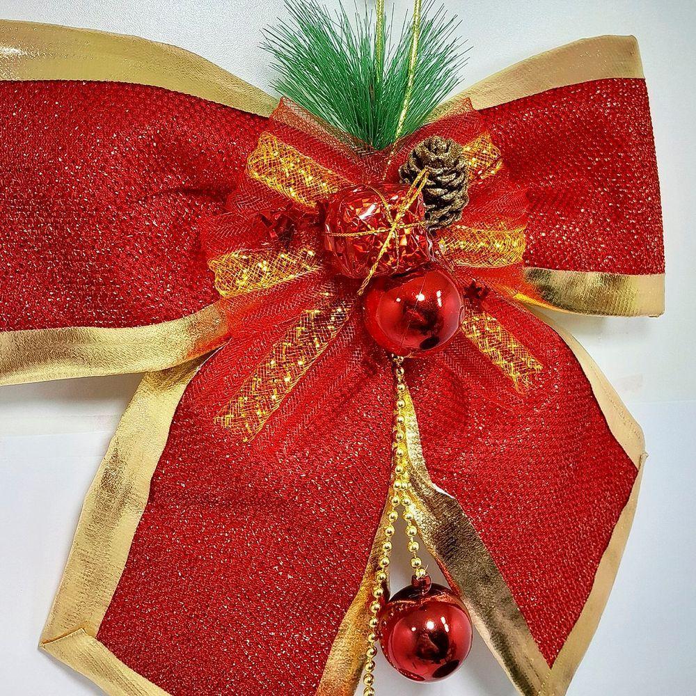 Enfeite Laços Natalino Com Bolas Vermelho Pendente Kit 2pçs - 3