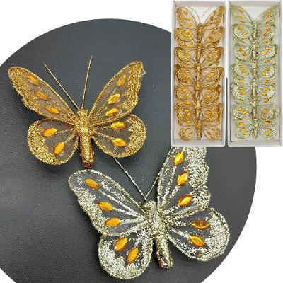 Presilhas Enfeite Natal Borboletas Dourado E Gold 8cm 12pçs