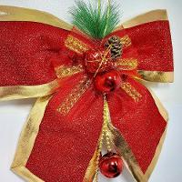 Enfeite Laços Natalino Com Bolas Pendente Vermelho Kit 4pçs - 3