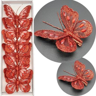 Presilhas Prendedor Borboleta Natalina Vermelho De 8cm 24pçs