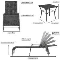 2 Espreguiçadeira Catar E 1 Mesa Garden Cor Preta Preto - 2