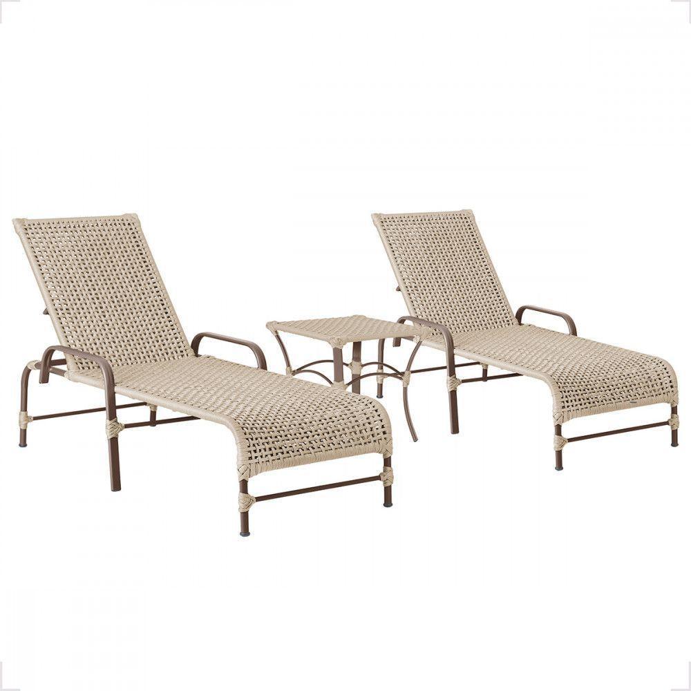 2 Espreguiçadeira Catar E 1 Mesa Garden Cor Marrom Rami - 1