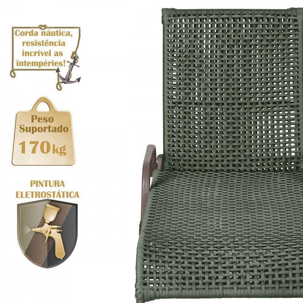 2 Espreguiçadeira Catar E 1 Mesa Garden Cor Marrom Verde - 4