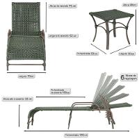 2 Espreguiçadeira Catar E 1 Mesa Garden Cor Marrom Verde - 2