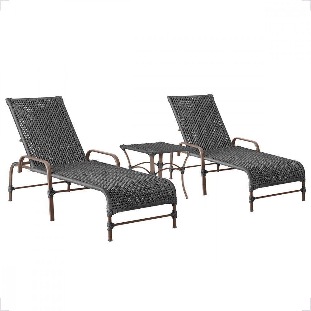 2 Espreguiçadeira Catar E 1 Mesa Garden Cor Marrom Preto - 1