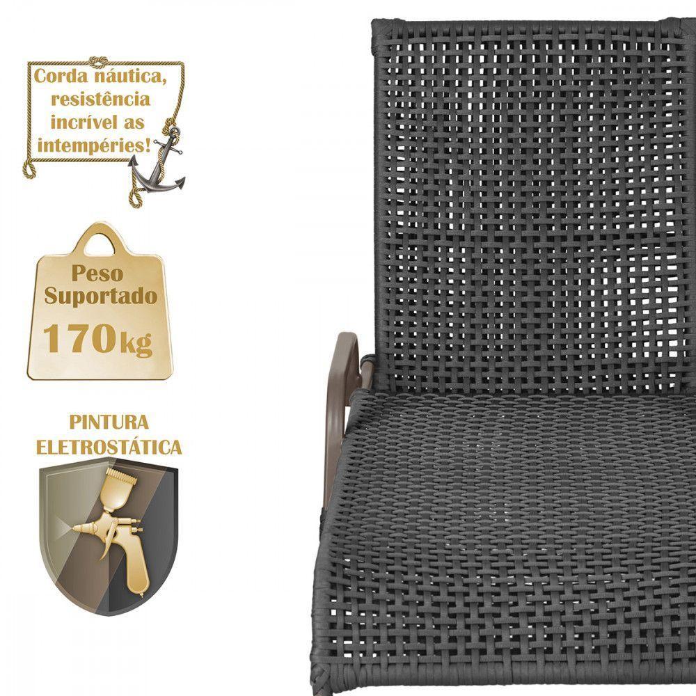 2 Espreguiçadeira Catar E 1 Mesa Garden Cor Marrom Preto - 4