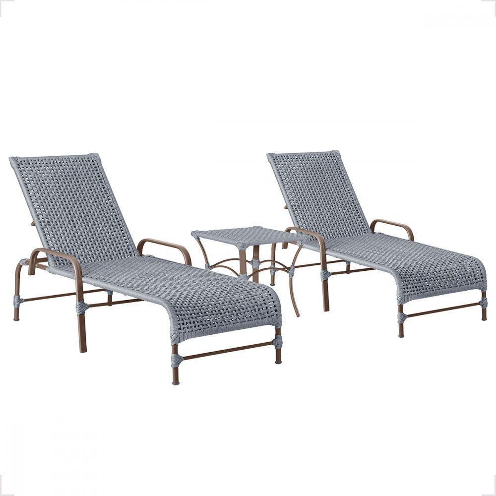 2 Espreguiçadeira Catar E 1 Mesa Garden Cor Marrom Prata - 1