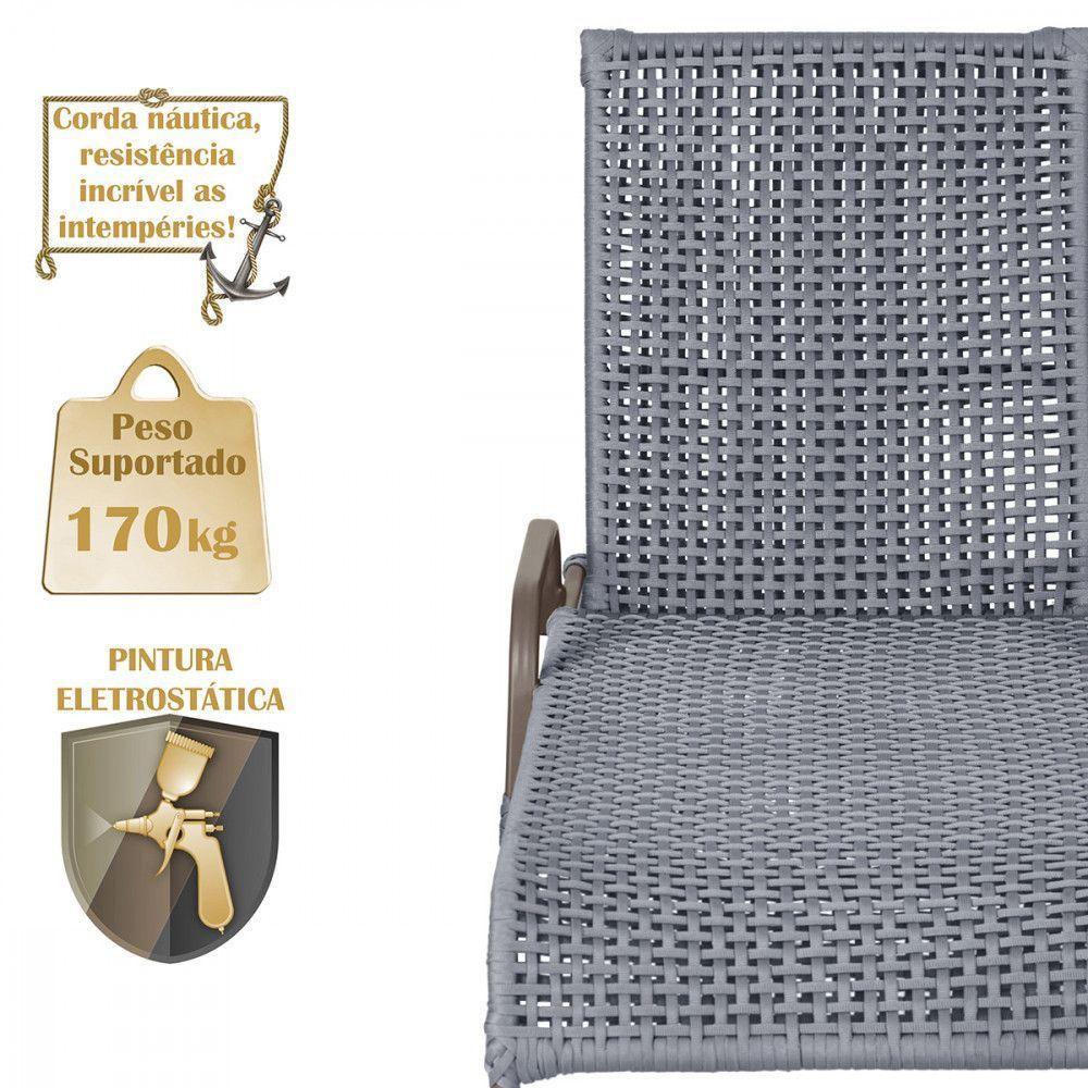 2 Espreguiçadeira Catar E 1 Mesa Garden Cor Marrom Prata - 4