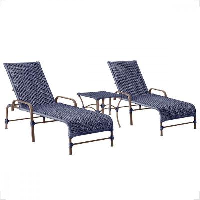 2 Espreguiçadeira Catar E 1 Mesa Garden Cor Marrom Azul