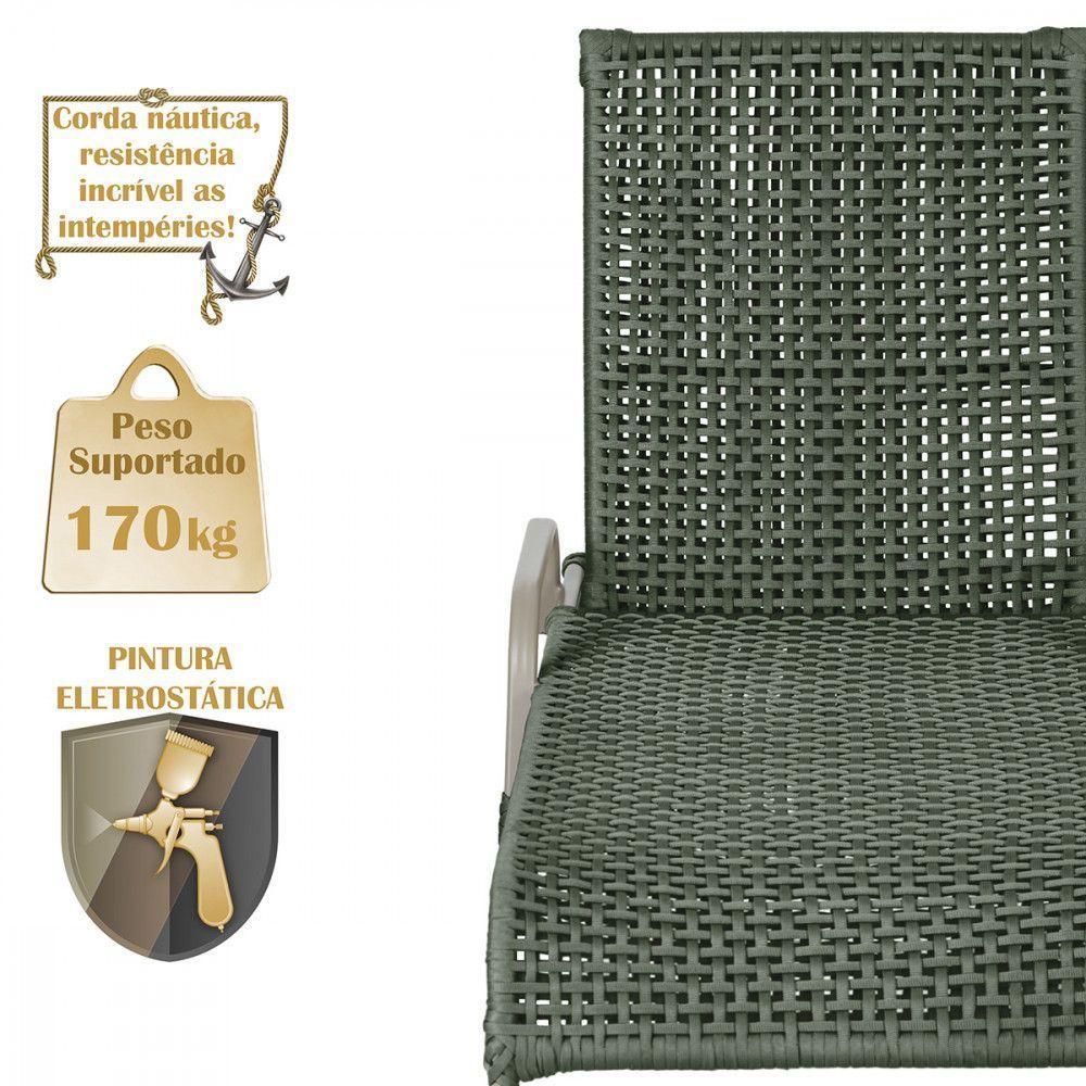 2 Espreguiçadeira Catar E 1 Mesa Garden Cor Fendi Verde - 4