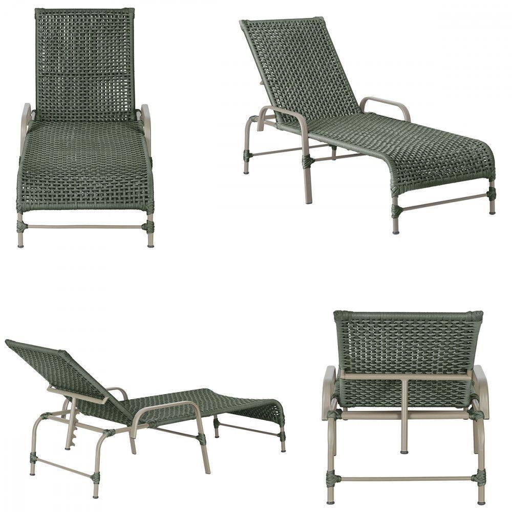 2 Espreguiçadeira Catar E 1 Mesa Garden Cor Fendi Verde - 5