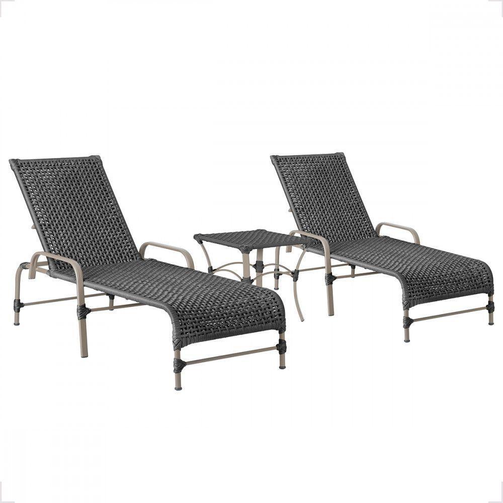 2 Espreguiçadeira Catar E 1 Mesa Garden Cor Fendi Preto - 1