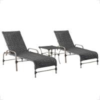 2 Espreguiçadeira Catar E 1 Mesa Garden Cor Fendi Preto - 1