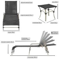 2 Espreguiçadeira Catar E 1 Mesa Garden Cor Fendi Preto - 2