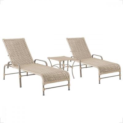 2 Espreguiçadeira Catar E 1 Mesa Garden Cor Fendi Rami