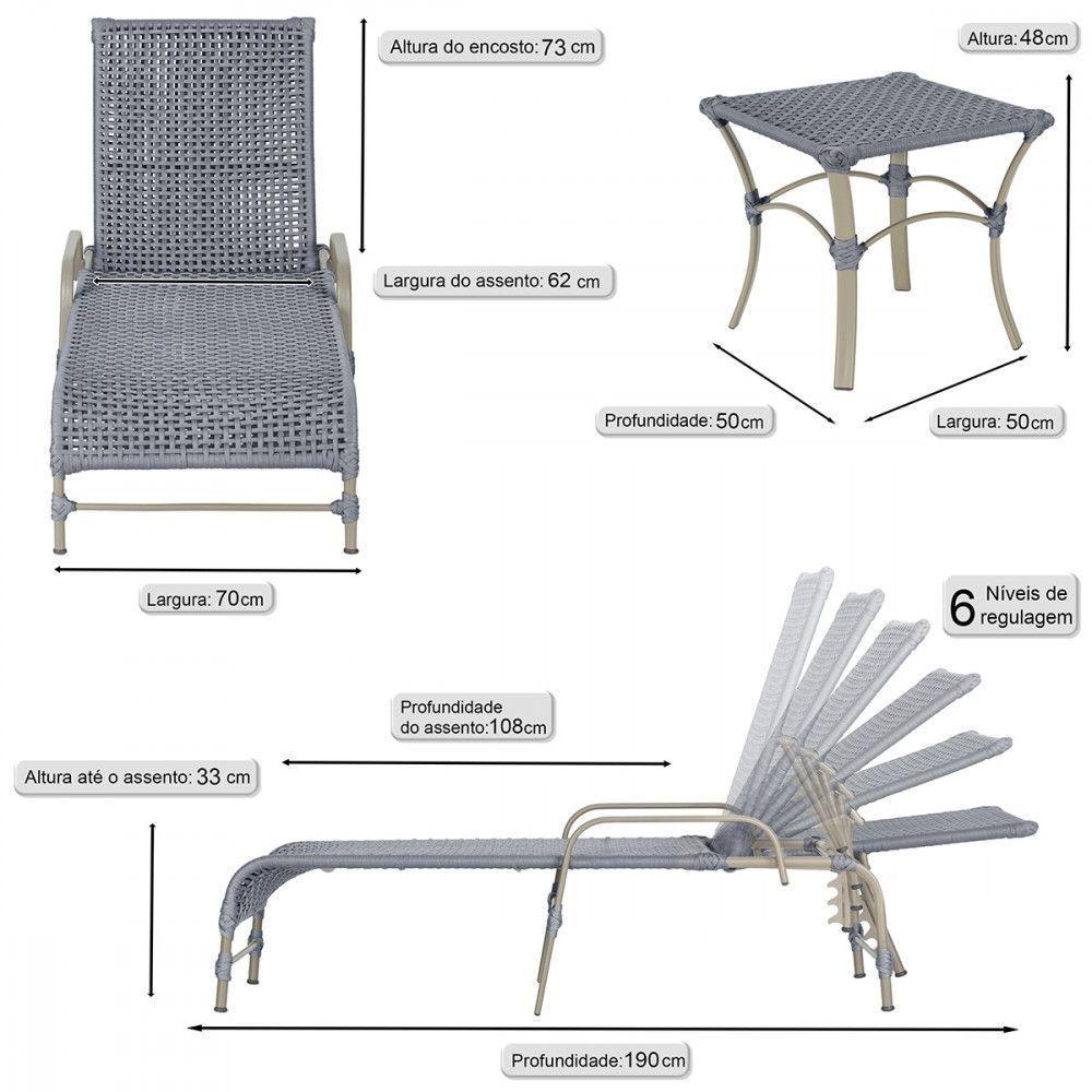 2 Espreguiçadeira Catar E 1 Mesa Garden Cor Fendi Prata - 2
