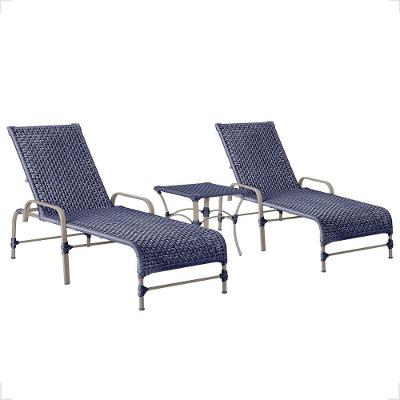 2 Espreguiçadeira Catar E 1 Mesa Garden Cor Fendi Azul