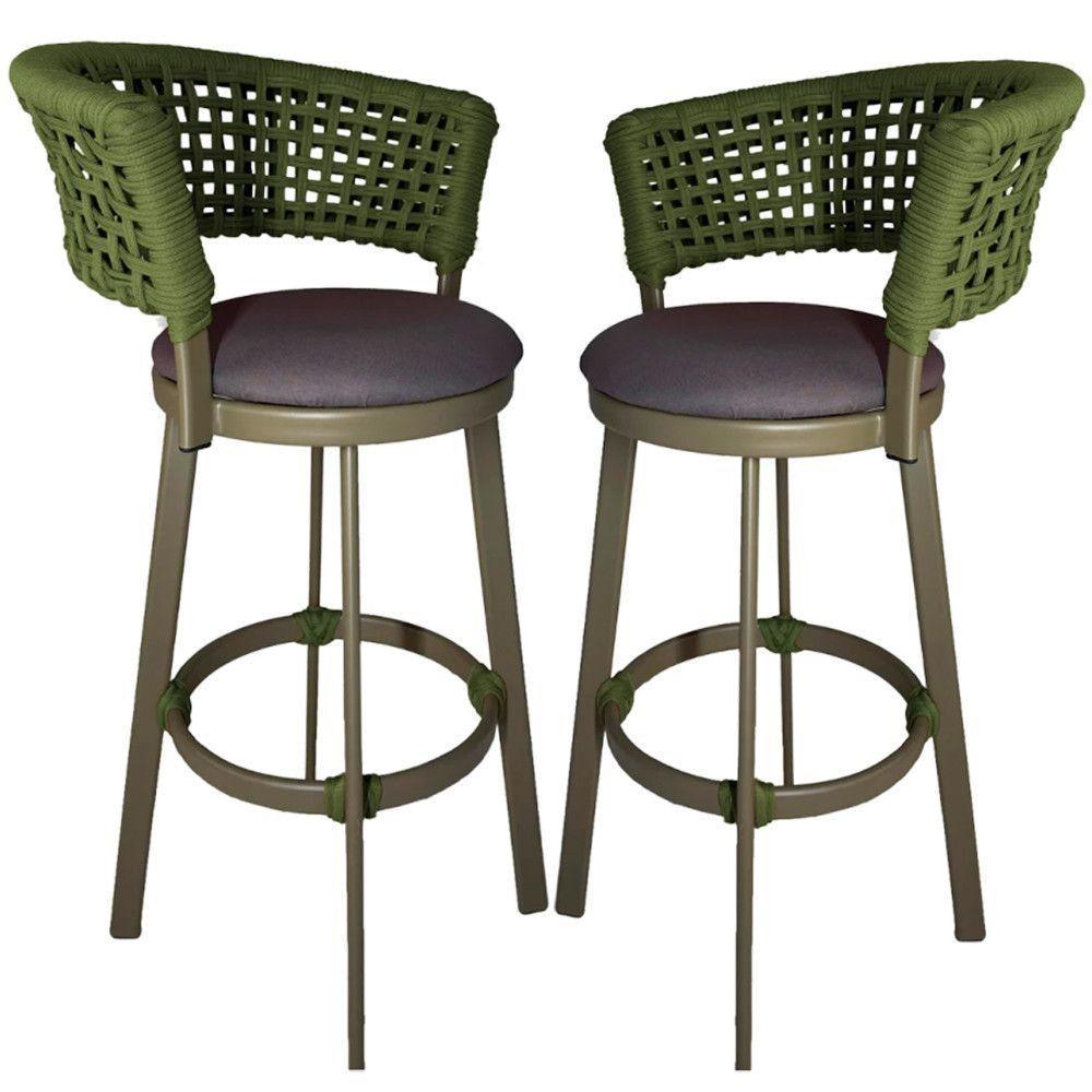 2 Banquetas Somália Em Alumínio E Corda Náutica Jardim Verde Musgo - 1